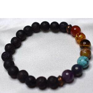 Trendy Healing 7 Chakras Agate/Lava Multi Color Beads 5" Stretch Bracelet